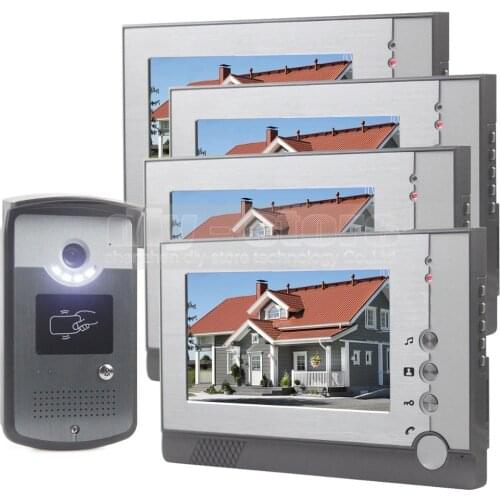 DIYSEUCR 7 inch Color LCD Display Video Door Phone Enter Intercom Doorbell Card Key RFID Reader LED Night Vision Camera 1V4