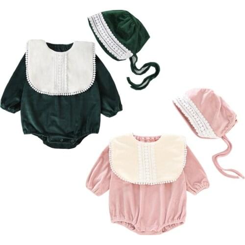 2Pcs Baby Girl Long Sleeve Romper with Hat Set Newborn Jumpsuit Clothes Outfits