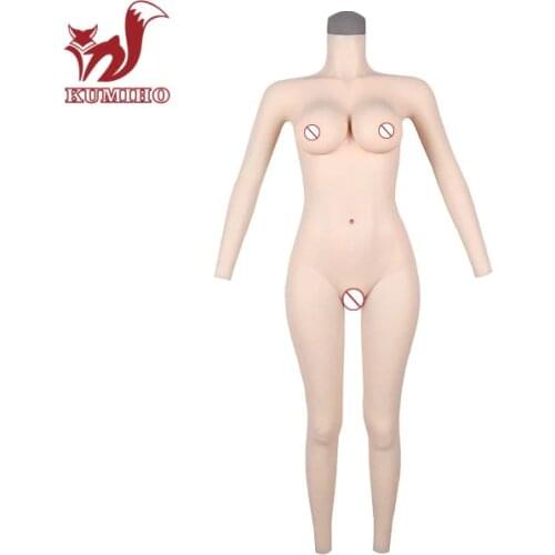 KUMIHO 4G 9-point Realistic Vigina Bodysuit with Sleeve Fake Boobs for Crossdresser Drag Queen with Red Bloodshot with Arms