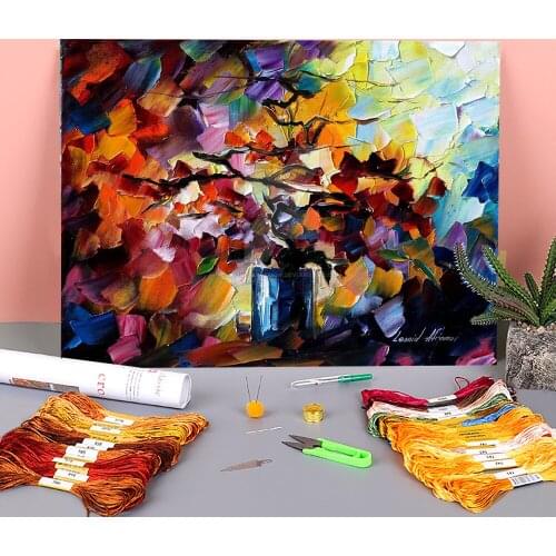 Oil Style Charm Printed Fabric 11CT Cross Stitch DIY Embroidery Set DMC Threads Handmade Sewing Knitting Needle