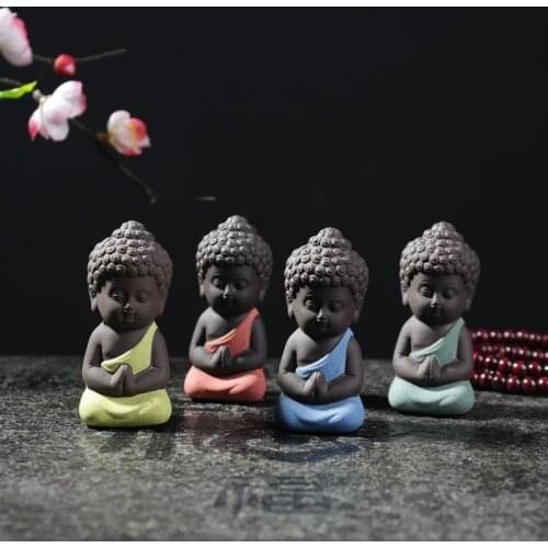 Mini Craft Buddha Sculpture Figurine Ceramic Lovely Home Office Desk Tea Pet Decorative Ornaments For Indoor Bonsai Decor Gift