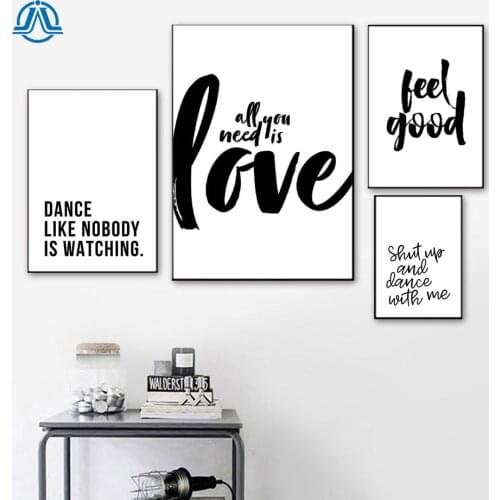 Minimalist All You Need Is Love Dancing Quotes Canvas Painting Black and White Wall Art Poster Print Pictures Dance Studio Decor