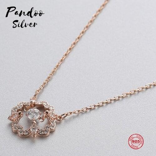 PANDOO Fashion Charm 925 Sterling Silver Original 1:1 Copy, Jump Crystal Flower Flower Necklace Female Luxury Jewelry Gifts