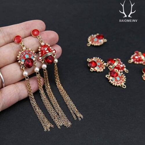 Fashion Rhinestone Enamel Alloy Charms Cool Chinese Peking Opera Style Gold tone Alloy Earring charms with 3 hooks 10pcs