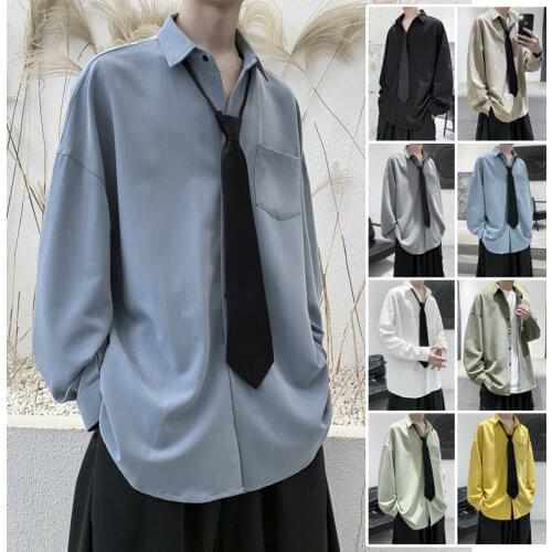 Send Tie 2020 Mens New Fashion Trend Long Sleeve Hawaiian Shirt Loose Solid Color Shirt Streetwear Camisa Masculina M-2XL