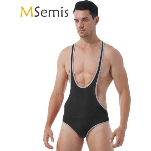 Mens Lingerie Wrestling Singlet Bodysuit Underwear Stretchy Deep U-Neck Gym Fitness Sleeveless Leotard Sport Skinny Jumpsuits