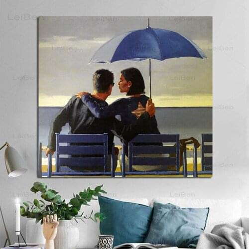 Couple Holding Umbrella Art Poster Jack Vettriano Abstract Blue Canvas Painting Home Decoration Living Room Picture On The Wall