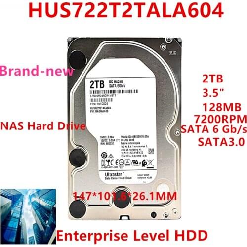 New HDD For WD Brand 2TB 3.5" SATA 6 Gb/s 128MB 7200RPM For Internal Hard Disk For Enterprise Level HDD For HUS722T2TALA604