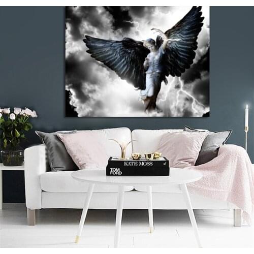 Angel Black Wings Mythical Hero Woman Posters and Prints Wall Art Canvas Painting Portrait Picture for Living Room Home Decor