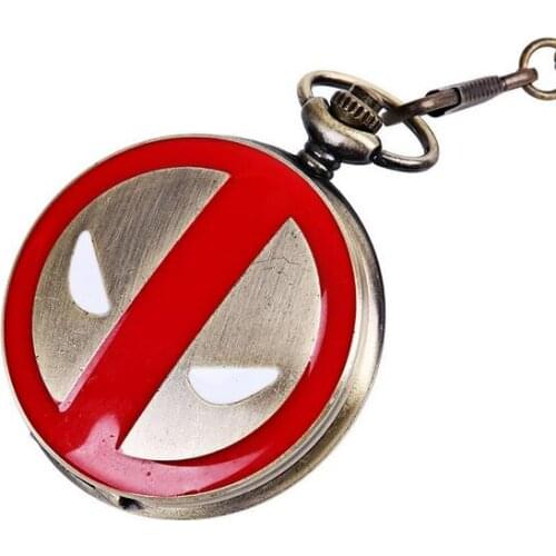 Full Hunter DEADPOOL MARVEL Brown Red Necklace Chain Pocket Watch Unisex Free shipping New Arrival Pendant Boys Gifts