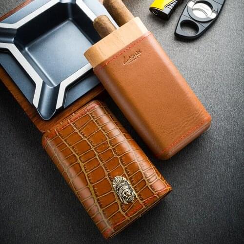 Genuine leather 3 Tube Portable Cigar box Cedar wood Cigar Humidor Box Cigarette Container Storage Case Accessories YJA -50007