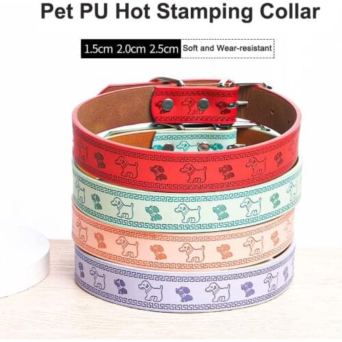 Pet Collars Adjustable Print Soft Wear-resistant Dog Collar PU Hot Stamping Puppy Grass And Weave Pattern For Small Medium Dogs