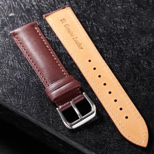 Leather Watchband Strap 16 / 18 / 20 / 22 / 24 MM Stainless Steel Buckle Men Women Replace Band Watch Accessories
