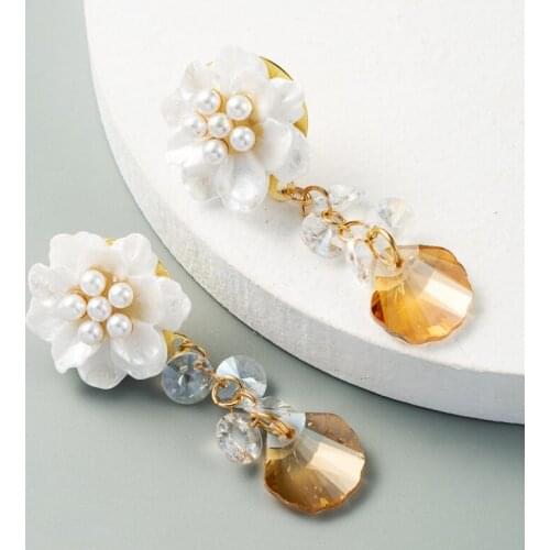 Free Shipping HER025 50Pairs/lot 3x 6CM Ceramic&Crystal Floral Earrings W Pearls Ear Nail Fashion Earrings Women Wearing Jewelr