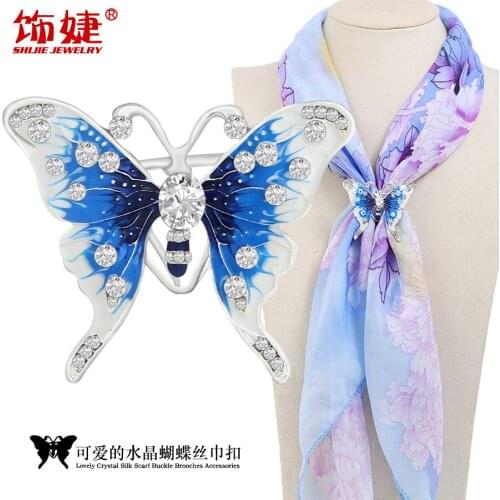 Oriental charm fashion sweet diamond dripping oil hollow butterfly silk scarf shawl buckle all-match clothing accessories G15