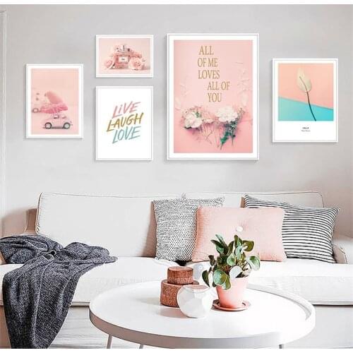 Nordic Modern Creative English Fresh Pink Poster Canvas Painting Art Wall Decoration Mural For Home Living Room Decor No Fram