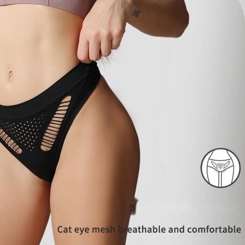 SP&CITY 2pcs Mesh Hollow Out Womens Panties Low Waist Sexy Thong Lingerie Transparent Underwear Seamless Cotton Briefs String