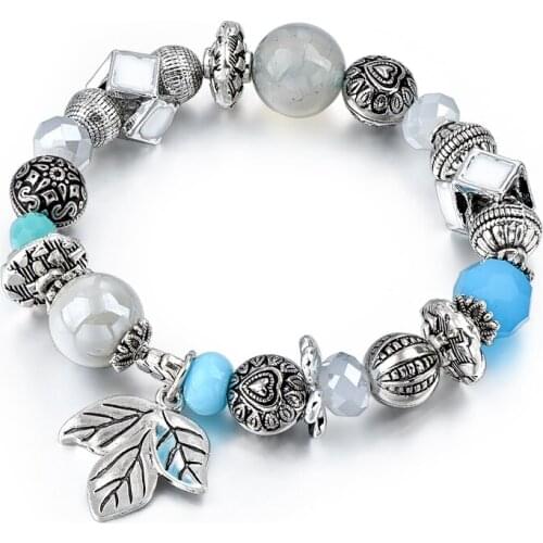 Szelam Jewelry European Charm Bracelets For Women Elastic Adjustable Chain Bracelets DIY Crystal Bangles Women Leaf Bracelet