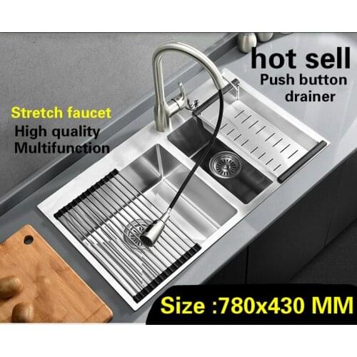 Tangwu Deluxe push button drainer apartment kitchen manual sink double groove high quality stainless steel hot sell 780x430 MM