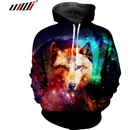 UJWI New Slim fit Pullover Man Animal 3D Hoodies Printed Colorful Fox Plus Size 5XL Winter Homme Sweatshirts