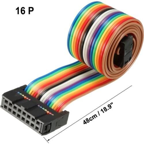 Uxcell 1pcs IDC 16 Pins 48/66/118/148cm Long 2.54mm Rainbow/Gray Color Pitch Flat Bendable Ribbon Jumper Cable for PCB