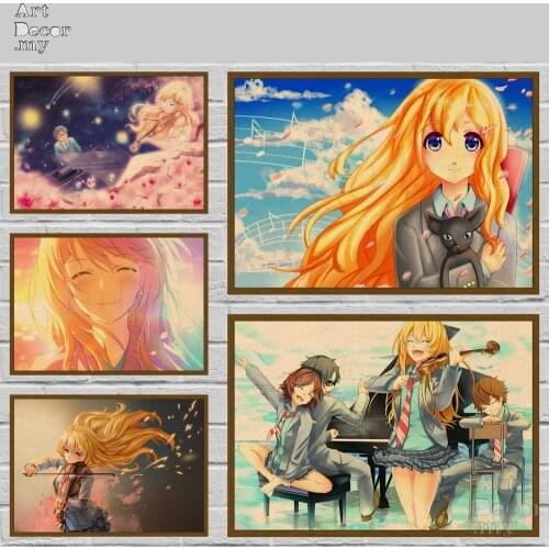 Your Lie In April Japanese Anime Retro Kraft Paper Movie Poster For Home Art Decoration Posters
