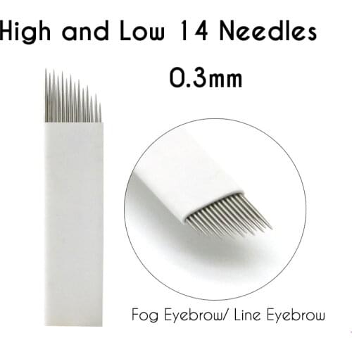 High and Low 14 Needles 0.3mm Permanent Makeup Eyebrow Tattoo Needles Microblading Needles Fog Eyebrow Tattoo Supplies 10pcs