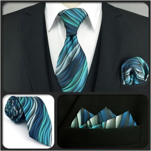Y23 Turquoise Multicolor Ripple Geometric Classic Silk Extra Long Mens Tie Set Ties for Mens 63" 160cm