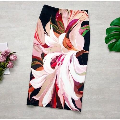 Women Fashion Skirts Romantic Flowers Printing Bodycon High Waist Sexy Pencil Skirt Leopard Floral Knee Length Cotton Skirts