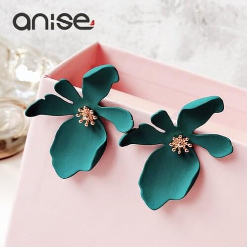 Anise Trendy Flower Big Stud Earrings Woman Exaggerates Pink Daisy Petal Bohemia Earrings Female Wedding Party Brincos Jewelry