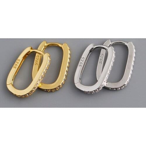 925 Sterling Silver Crystal U Shape Piercing Stud Earrings For Women Engagement Party Wedding Fashion Jewelry Pendientes eh130