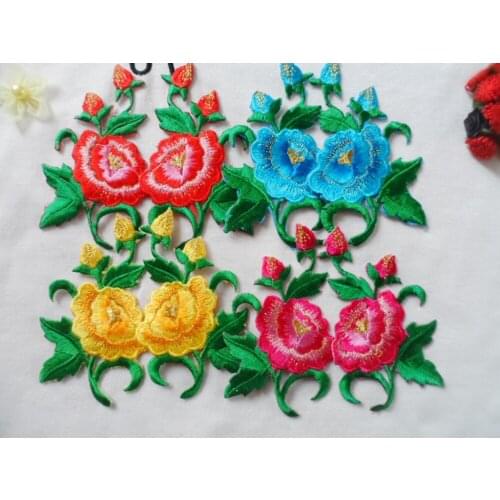 10*6.5 cm Rose flower embroidery appliques motifs iron patches on cloth in multi colors colorful embroidered venise lace trim