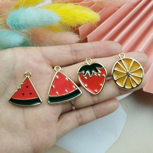 10pcs Lemon Watermelon Metal Charms Fruits Enamel Pendants Charm Fit Bracelet Earring Floating DIY Jewelry Making Golden Base