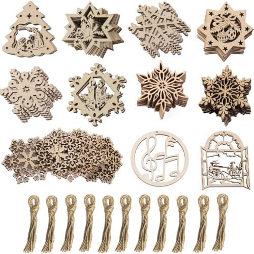 10pcs Unfinished Christmas Wooden Ornaments Christmas Craft Wood Hanging Slices Set for DIY Art Crafts Christmas Decoration