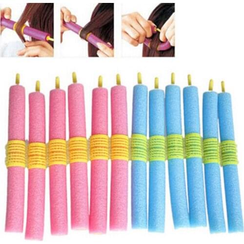 12pcs/lot Plastic Practical Soft Foam Bendy Hair Curler Rollers Flexi Rods for hair care Cling Strip