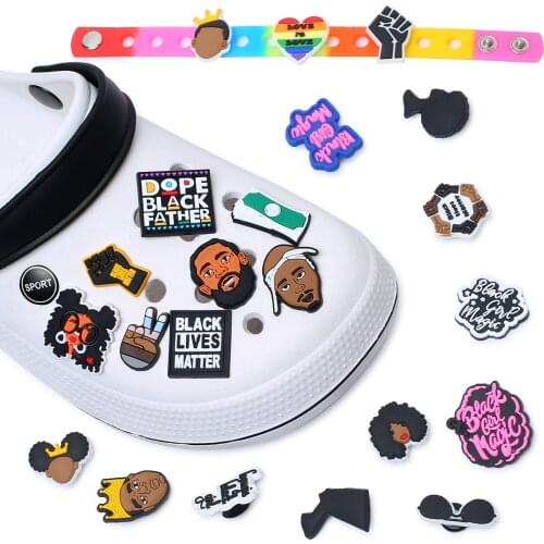 20pcs Black Lives Matter Shoe Charms For Croc Charms Designer Bulk Decoration Croc Accessories Fit Clog Jibz Kids Gift