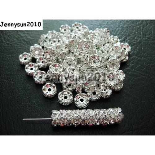 200pcs/lot 5mm Top Quality Czech Clear Crystal Rhinestone Pave Wavy Rondelle Metal Sliver Plated Spacer Loose Beads Jewelry