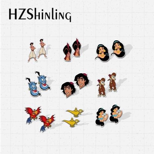 2021 New Arrival Jasmin and Aladdin Magic Lamp Characters Epoxy Handcraft Jewelry Acrylic Stud Earrings