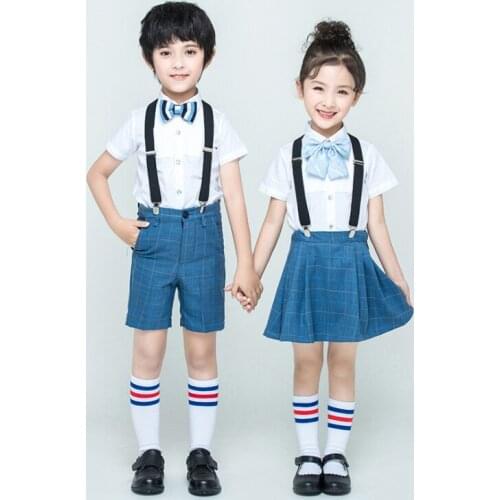 4Pcs Boys Gentleman Suits and Girls Summer School Uniforms British Style Students Kindergarten Clothing set Girls Skirt outfits