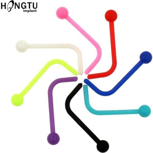 8pcs/lot Colorful Acrylic Nose Rings 20g L-Nose Stud Bar Pin Nostril 2MM Nose Piercing Flexible Unisex Piercings Jewelry In Body