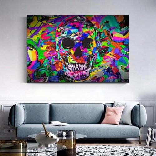 Watercolor Graffiti Art Skull Canvas Painting Wall Art Posters Prints Wall Pictures for Living Room Home Wall Cuadros Decor