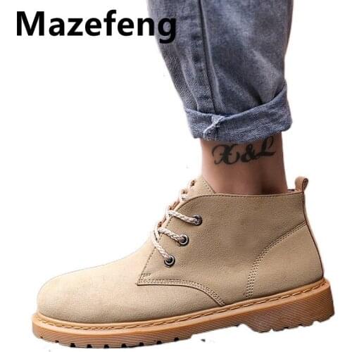Mazefeng Men Flock Boots Winter Warm Snow Boots High Quality Cow Suede Fur Mens Shoes Plush Fashion Man Rubber Ankle Boots 39-44