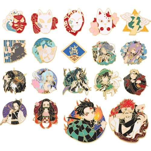 Anime Genshin Impact Brooch Demon Slayer Jujutsu Kaisen Pin Badge Cartoon Character Tanjirou Nezuko Brooch Manga Jewelry Gift