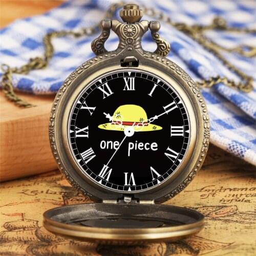 Roman Numerals Anime Dial Quartz Bronze Necklace Watch Full Hunter Antique Pendant Clock Gifts Anime Boy 80 cm Sweater Chain