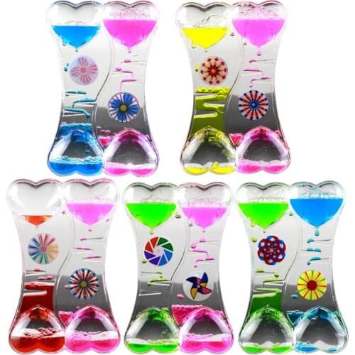 Double Heart Liquid Hourglass Acrylic Bubble Drip Oil Timer Desk Decor Clock Craft Liquid Floating Hourglass Home Decor Kid Gift
