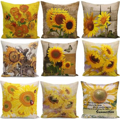 Oil painting sunflower Throw Pillow Case Cotton Linen Cushion Covers Decorative