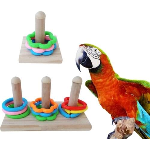 Wooden Parrot Birds Educational Interactive Cage Chew Ring Training Puzzle Toys