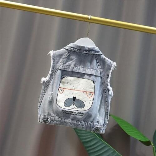 Kids Clothing 2 3 4 5 6 Y Toddler Boys Denim Vests 2021 Spring New Fashion Cartoon Baby Waistcoat Boys Korean Casual Jacket Vest