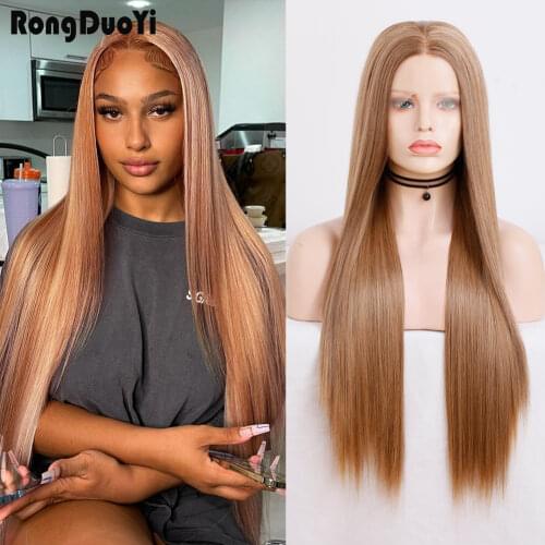 RONGDUOYI Long Silky Straight Cosplay Wig High Temperature Synthetic Wigs for Women Half Black/Blonde Full Machine Made Wig