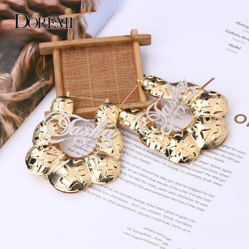 DOREMI U Shape Hiphop Name Bamboo Earrings Custom Name Earrings Personalized Bamboo Style Customized Earrings For Woman Jewelry